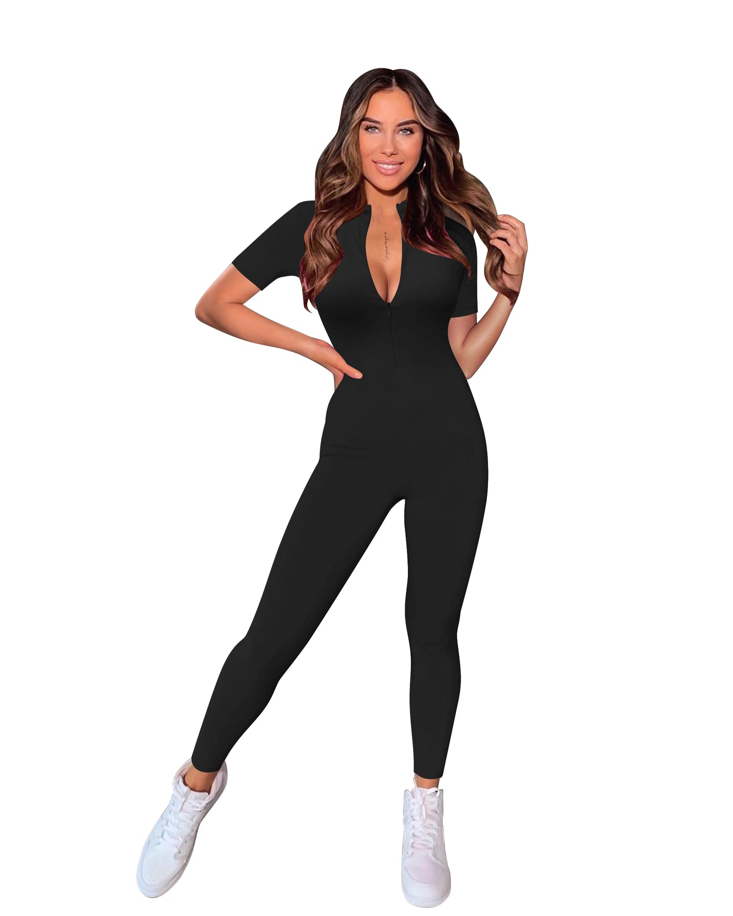 New Autumn Short Sleeve V Neck Bodycon Jumpsuit .