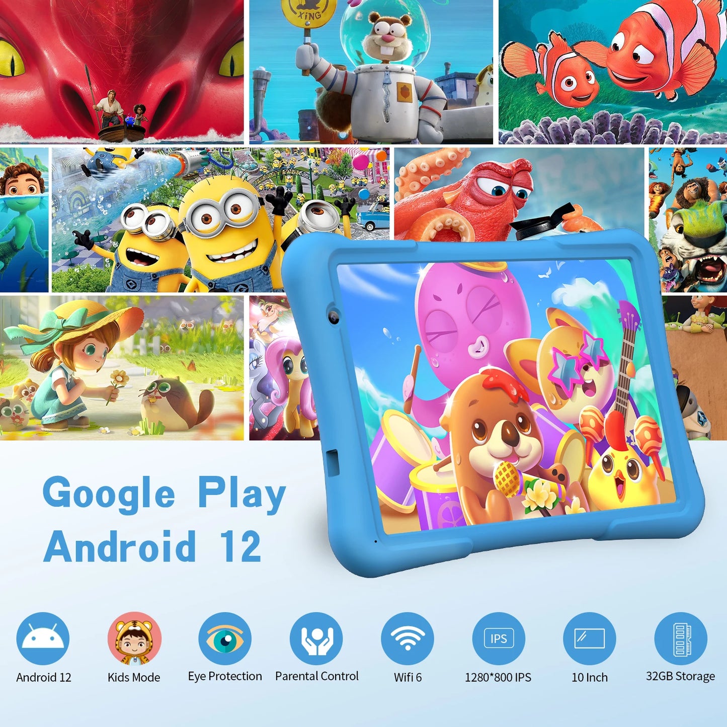PRITOM 10 inch kids tablet Android 12