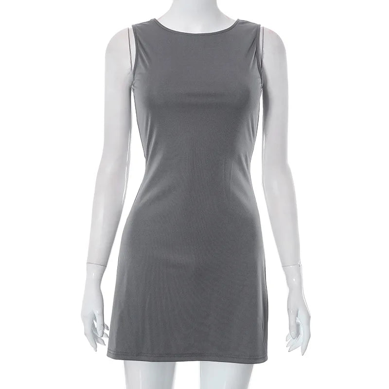 Woman Dress Sleeveless Knit Slim A-Line Clothing Streetwear .