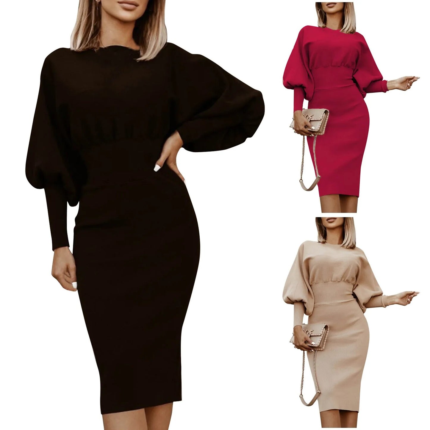 Sexy Slim Long Sleeve Hip Wrap Dress Women's .