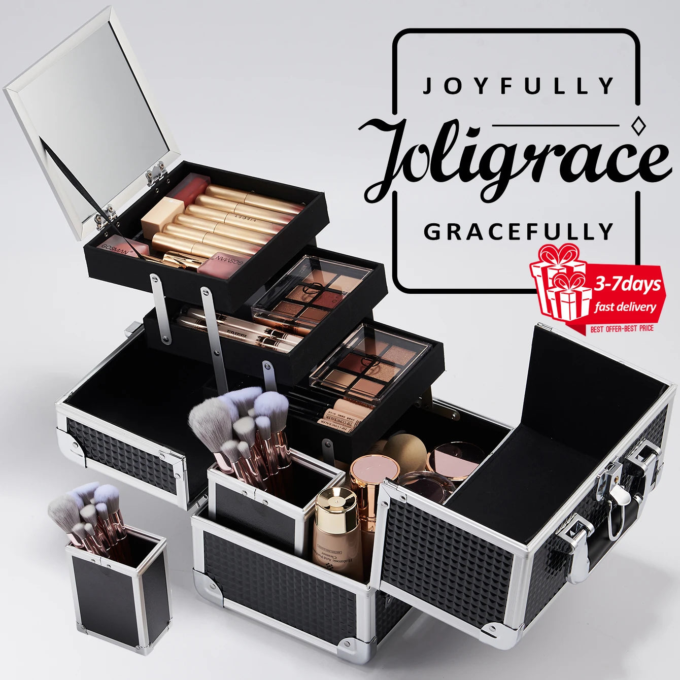 Professional Makeup Suitcase Portable Holder Mirror Lockable.