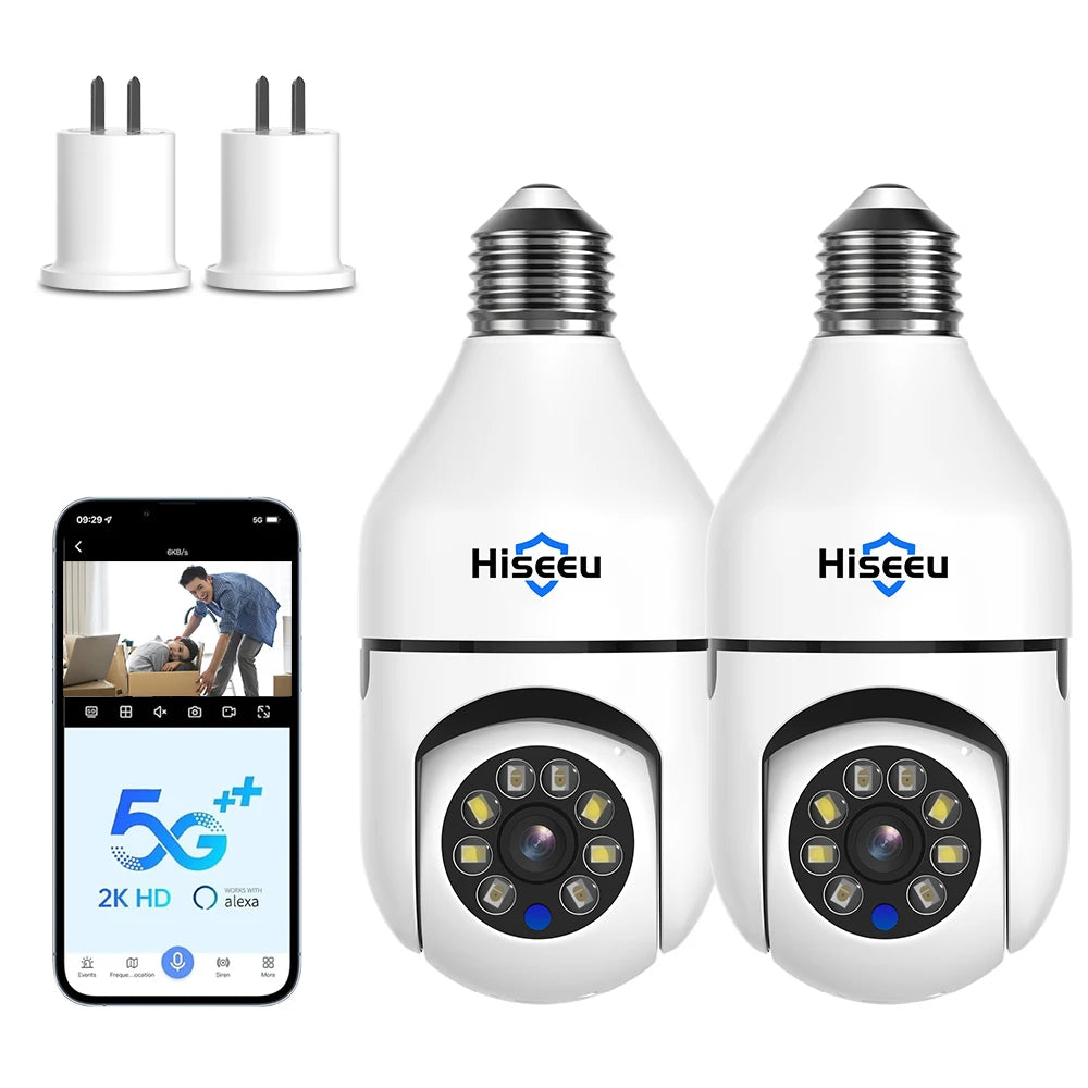 Hiseeu 3MP Wifi PTZ IP Camera E27 Light Bulb.