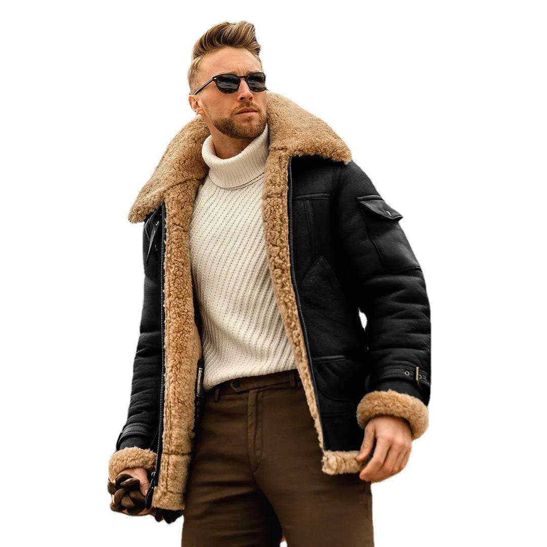 2025 Men's Winter Button Jacket Plus Velvet Overcoat .