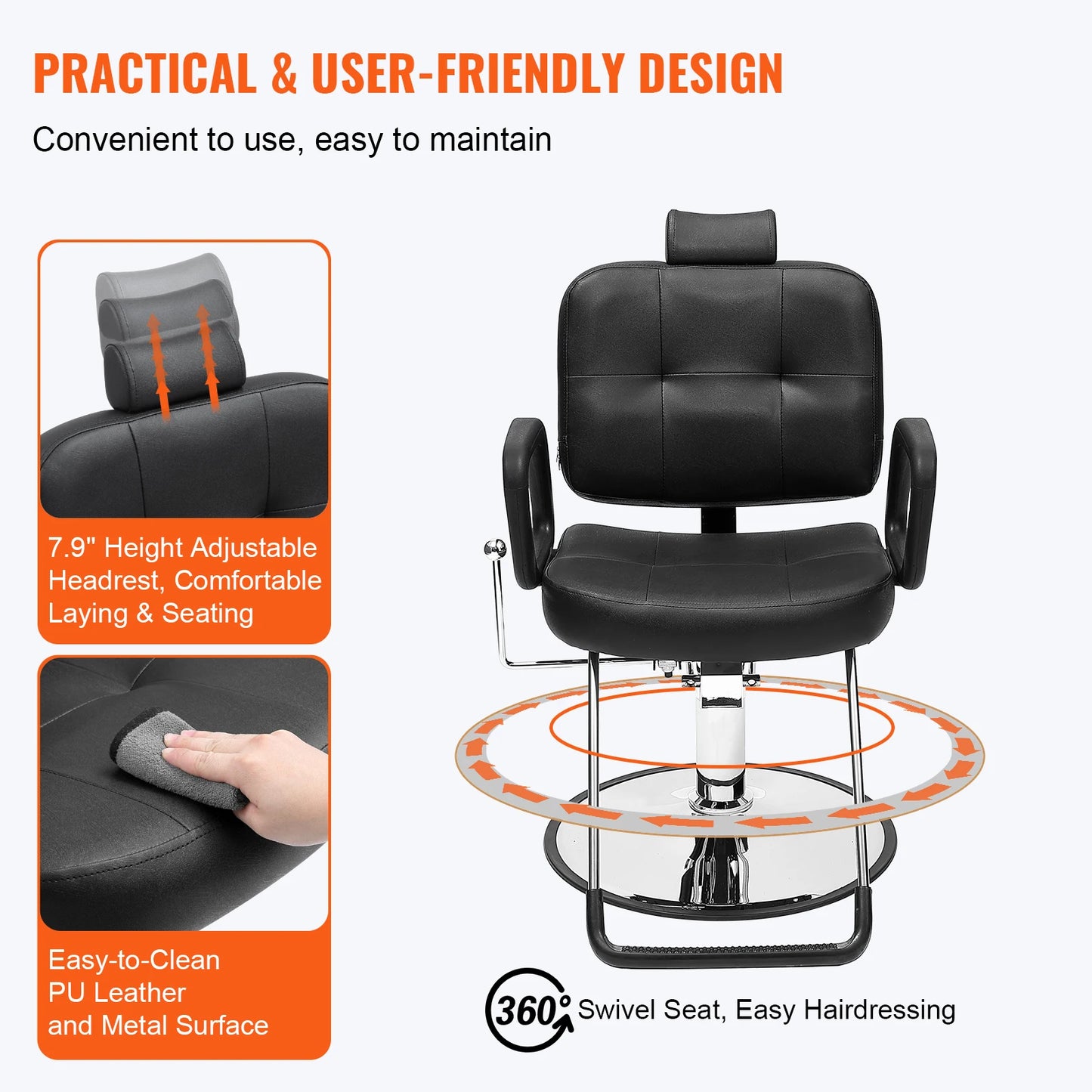Salon Chair Max Load Weight 330 lbs Black .