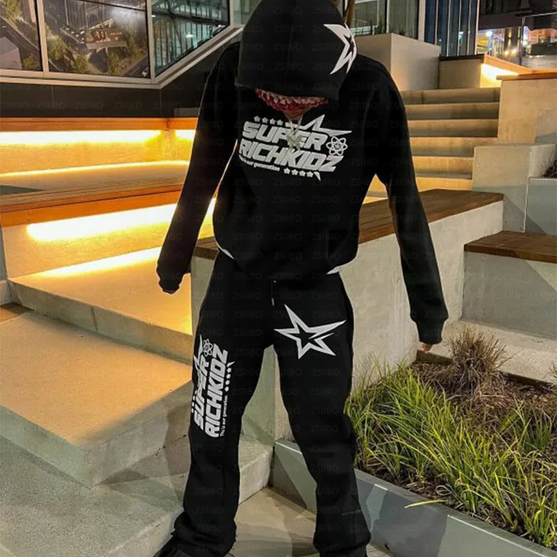 Y2K Aesthetics Retro Black Foam Print Pattern Hoodie.