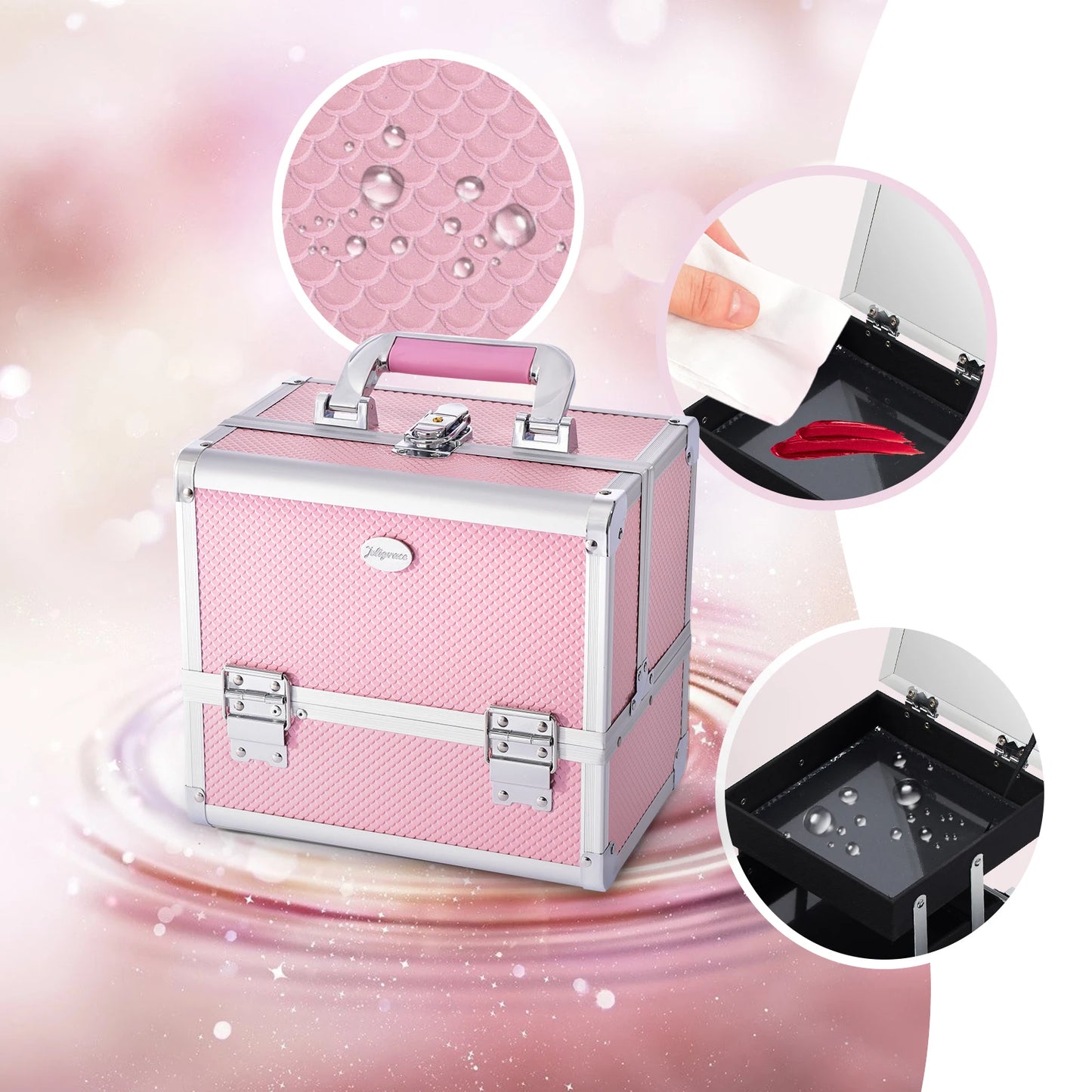 Professional Makeup Suitcase Portable Holder Mirror Lockable.