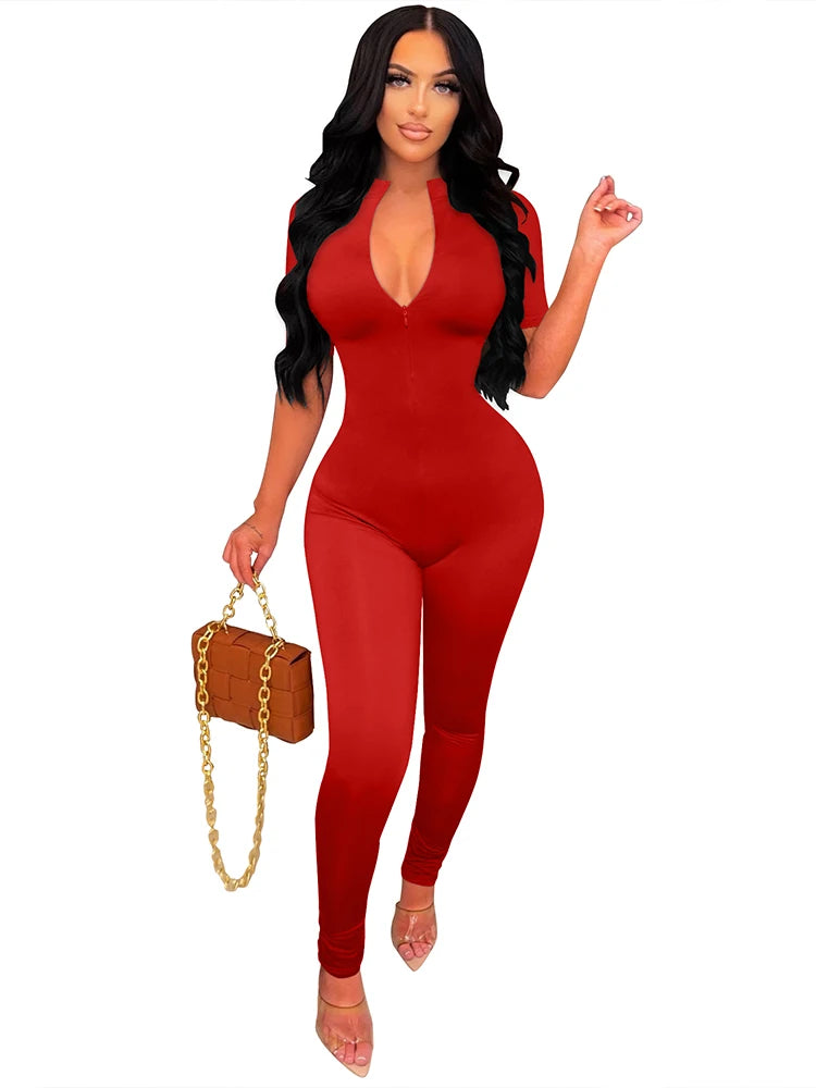 New Autumn Short Sleeve V Neck Bodycon Jumpsuit .