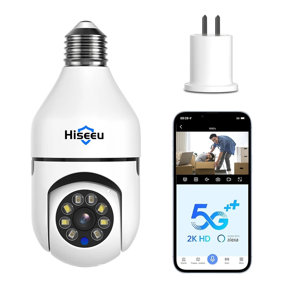 Hiseeu 3MP Wifi PTZ IP Camera E27 Light Bulb.