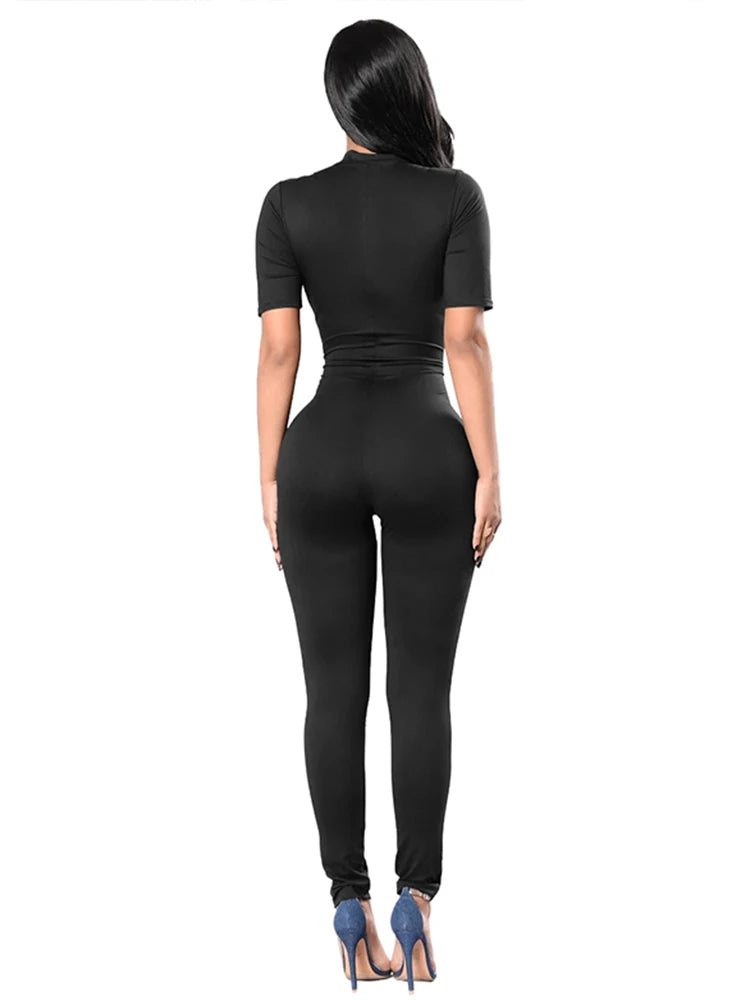 New Autumn Short Sleeve V Neck Bodycon Jumpsuit .