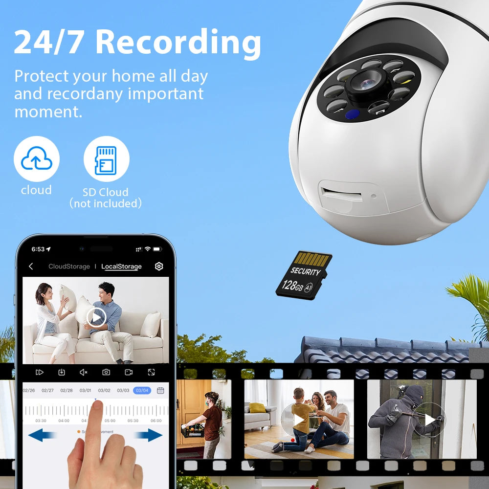 Hiseeu 3MP Wifi PTZ IP Camera E27 Light Bulb.