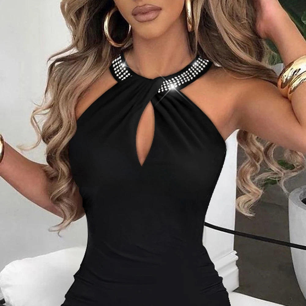 Halter Backless Black Women's Spring Summer Dress.