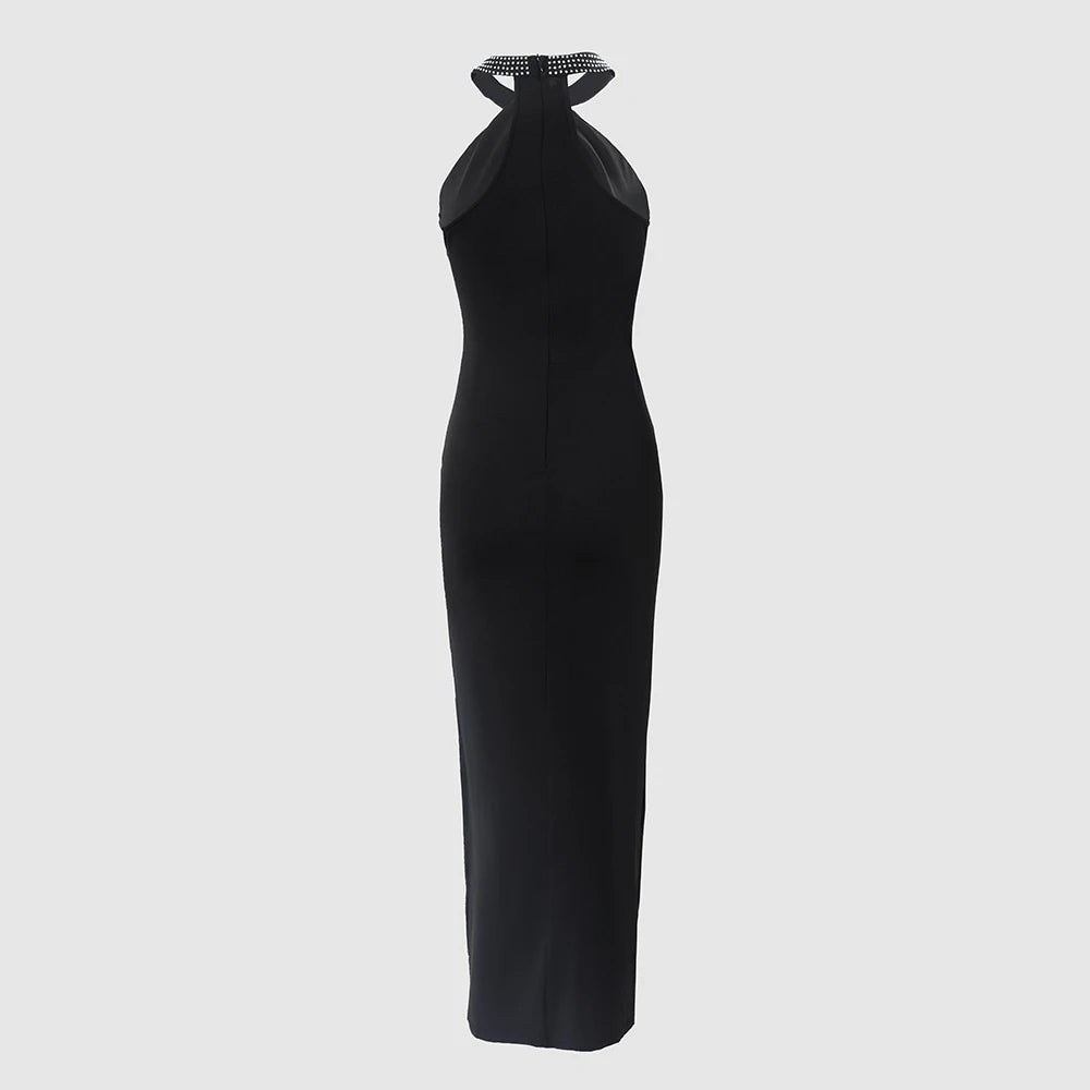 Halter Backless Black Women's Spring Summer Dress.
