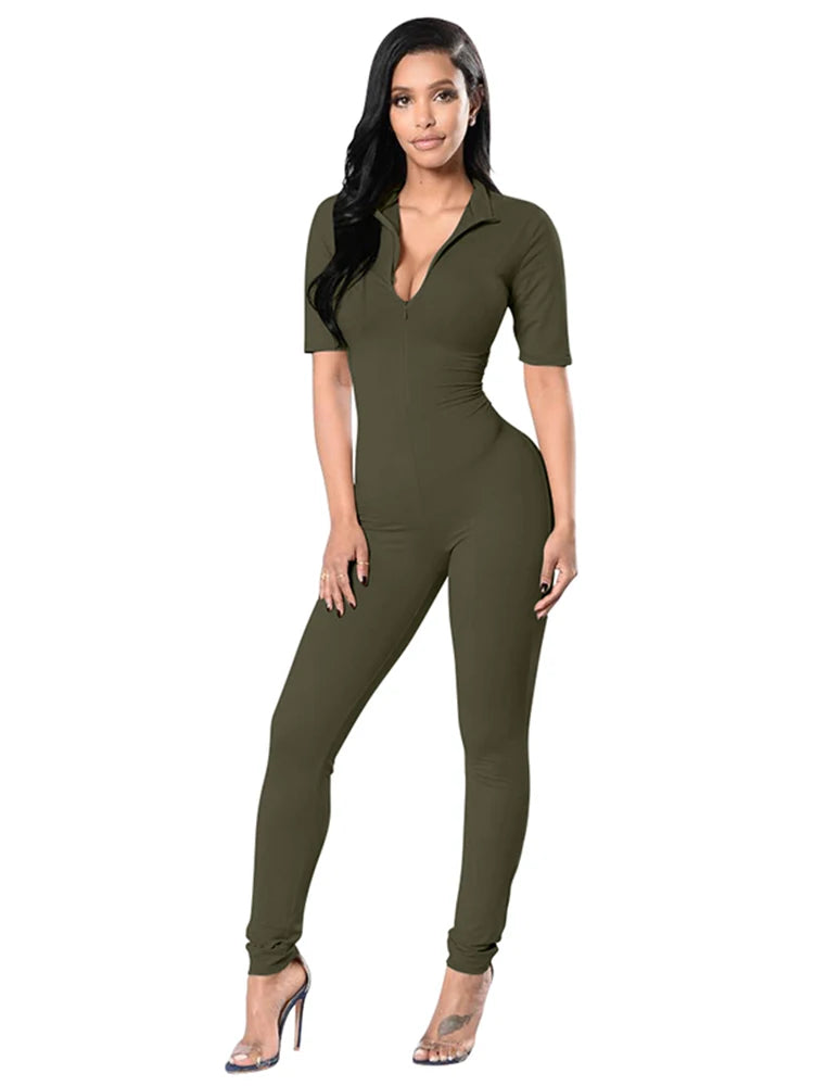 New Autumn Short Sleeve V Neck Bodycon Jumpsuit .