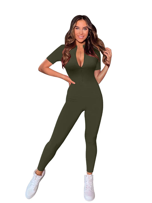 New Autumn Short Sleeve V Neck Bodycon Jumpsuit .