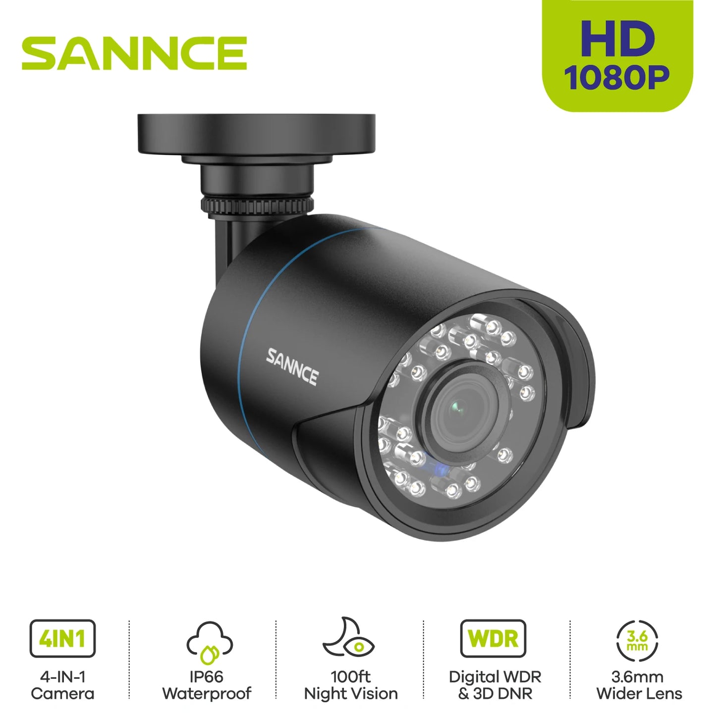 SANNCE 1x 2x 1080P Outdoor Bullet Home Security Camera .
