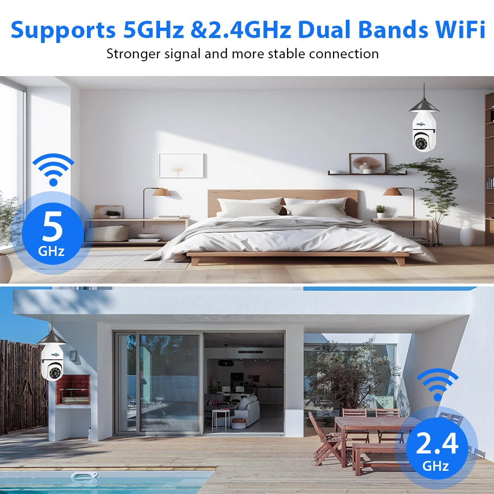 Hiseeu 3MP Wifi PTZ IP Camera E27 Light Bulb.