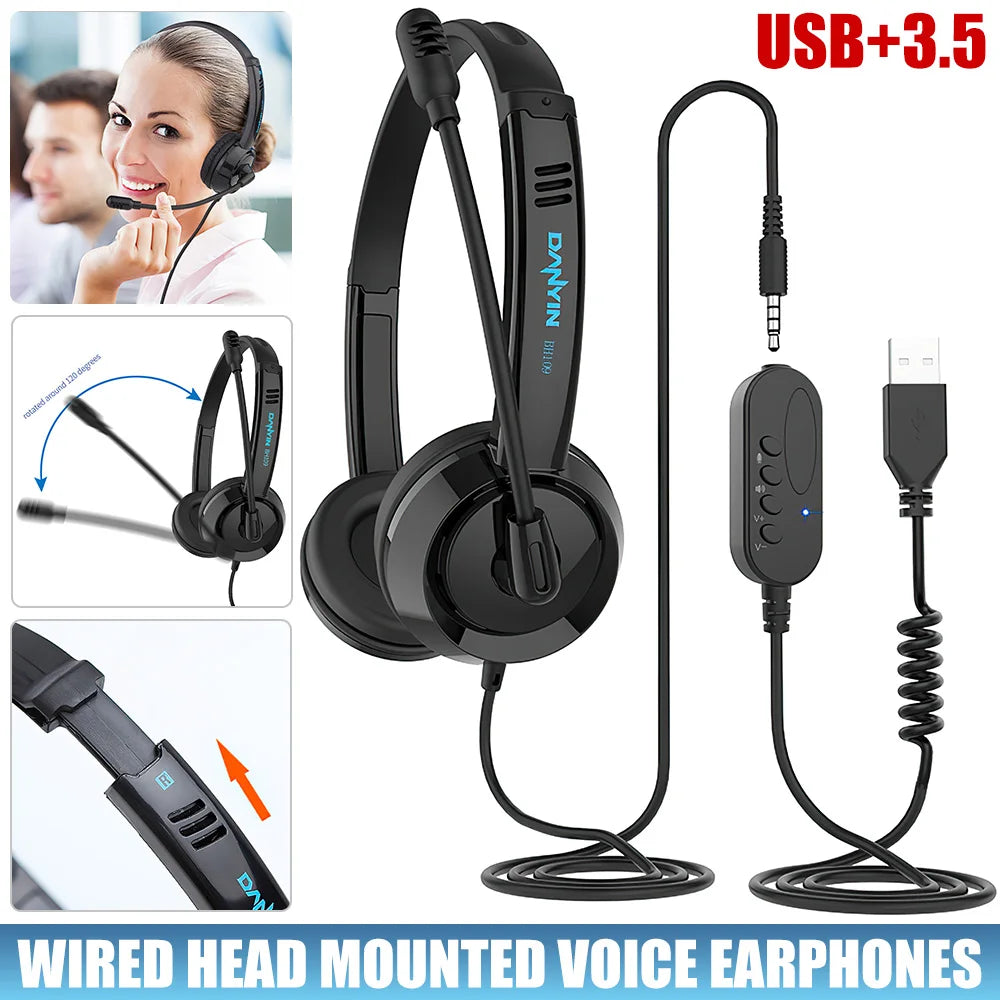 Plug Headphones Wired Call Center Headset.