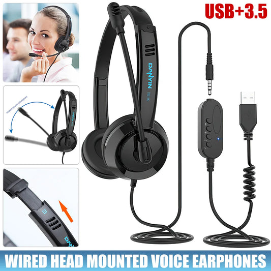 Plug Headphones Wired Call Center Headset.