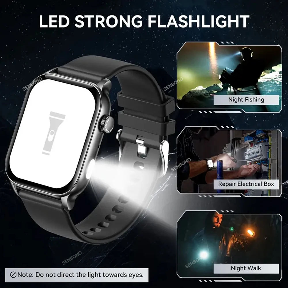 Smart Watch Bluetooth Call LED Flashlight Men, Women.