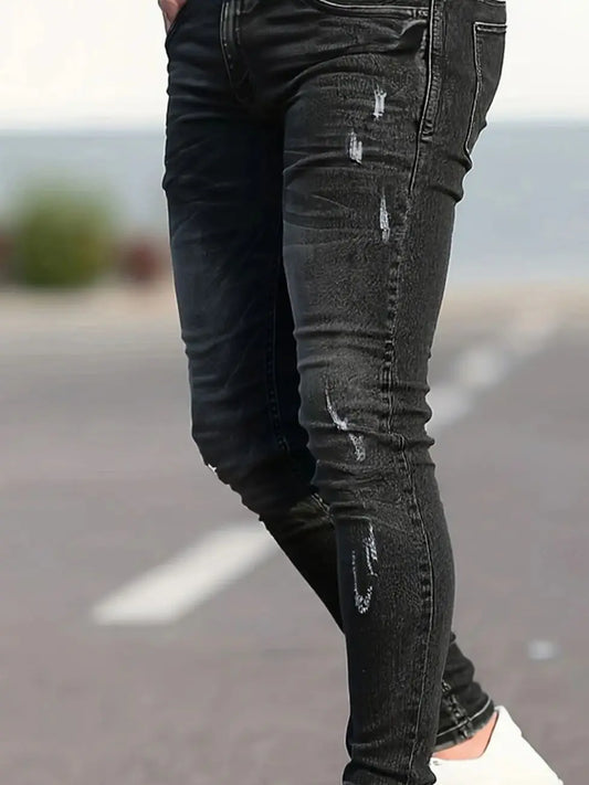 Men's black skinny design Jeans.