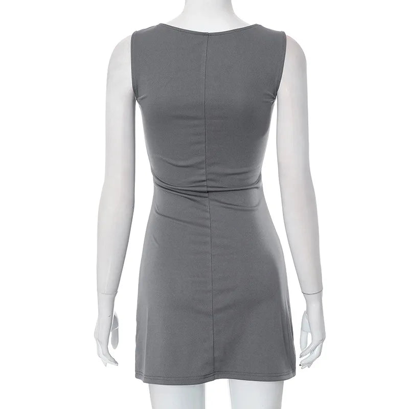 Woman Dress Sleeveless Knit Slim A-Line Clothing Streetwear .