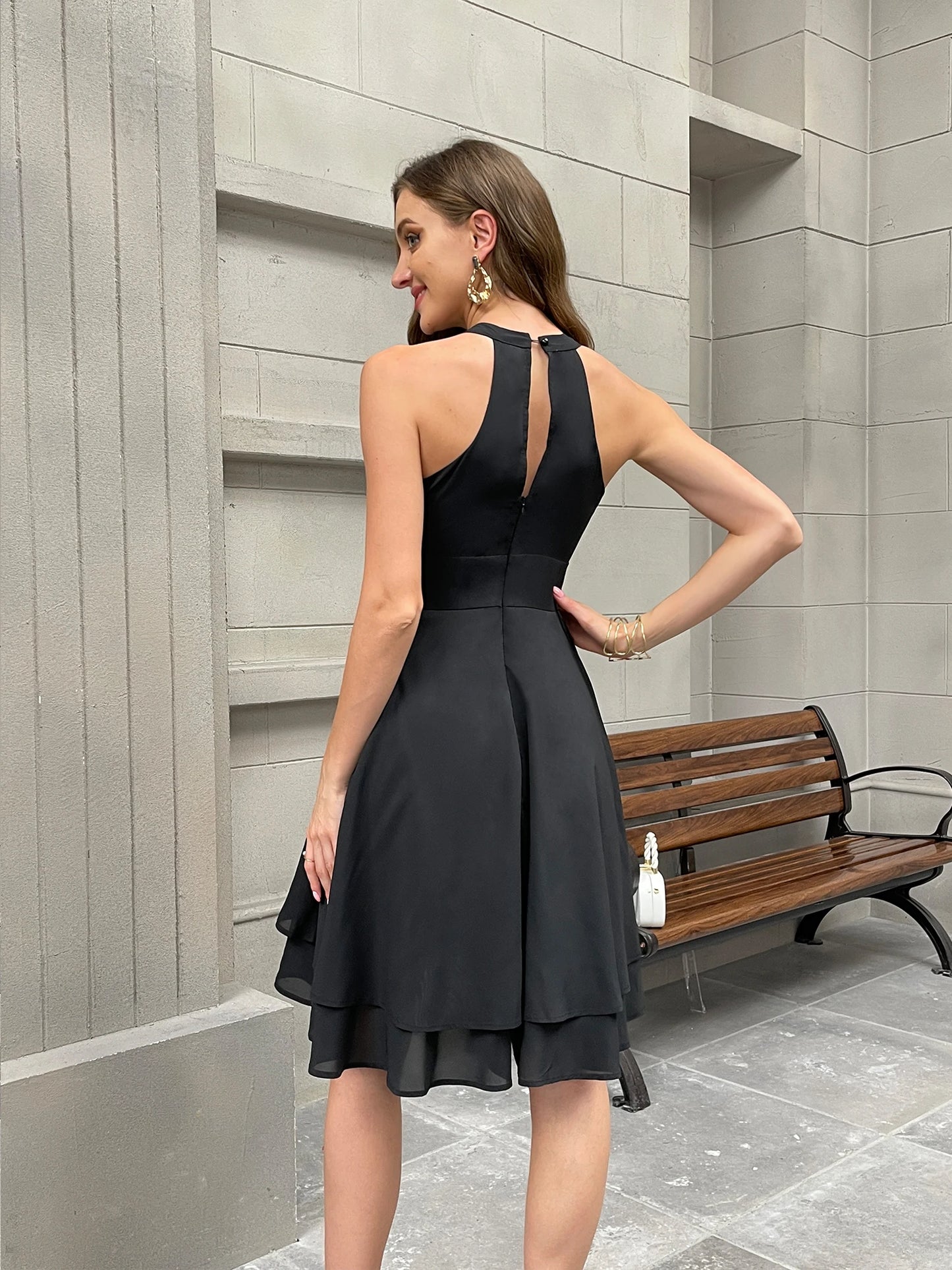 Halter Sleeveless Waist Dress Women Clothing Fashion .