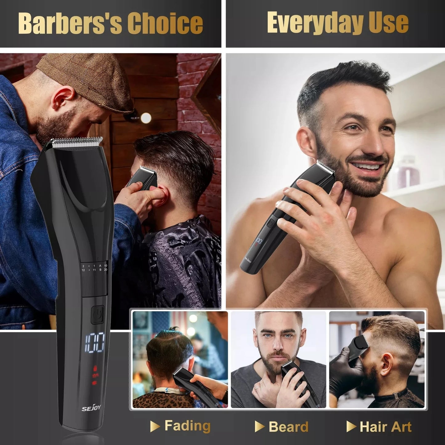 SEJOY Cordless Professional Hair Clippers Men Trimmer .