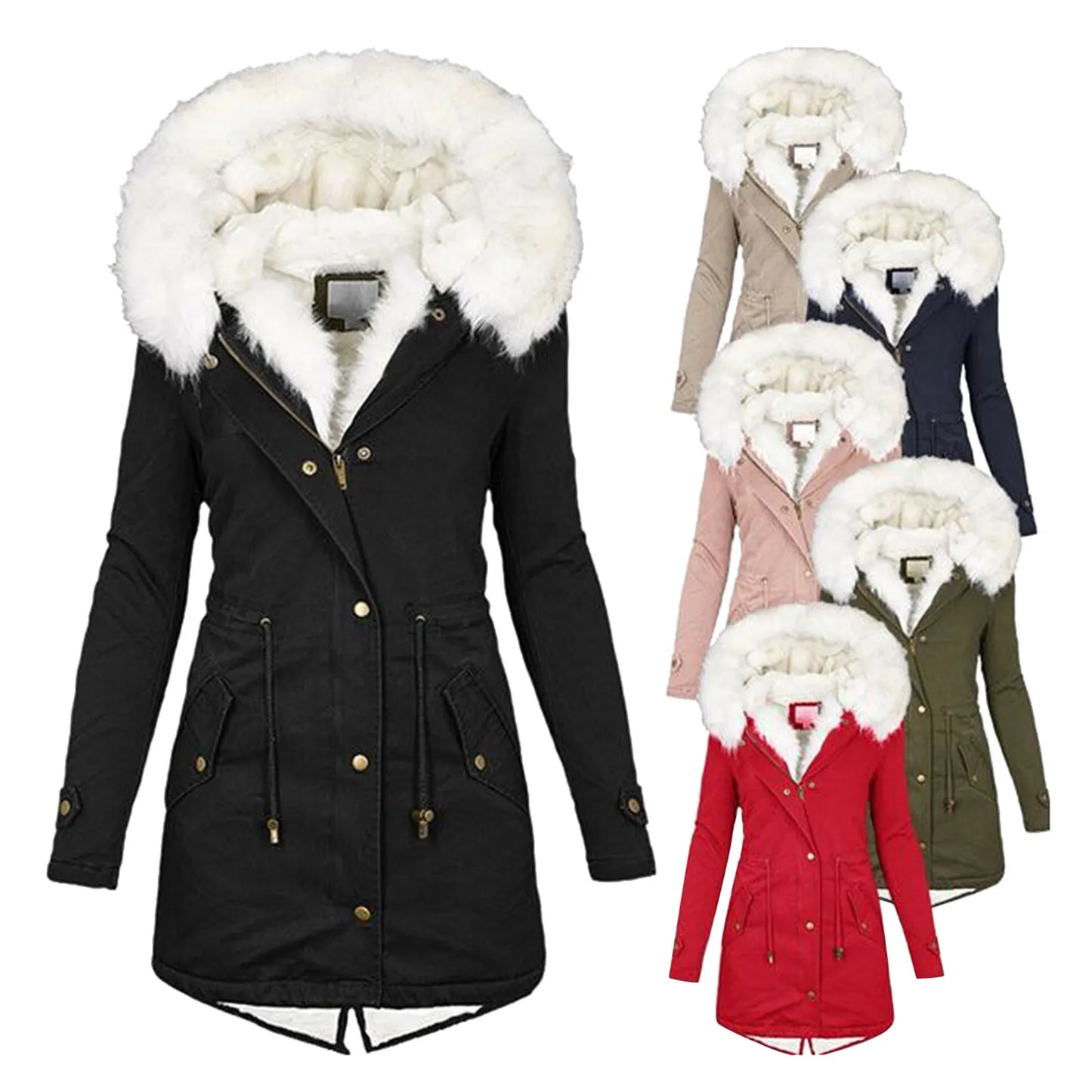 Winter Jacket Women's Coat Velvet Padded Long Hooded .