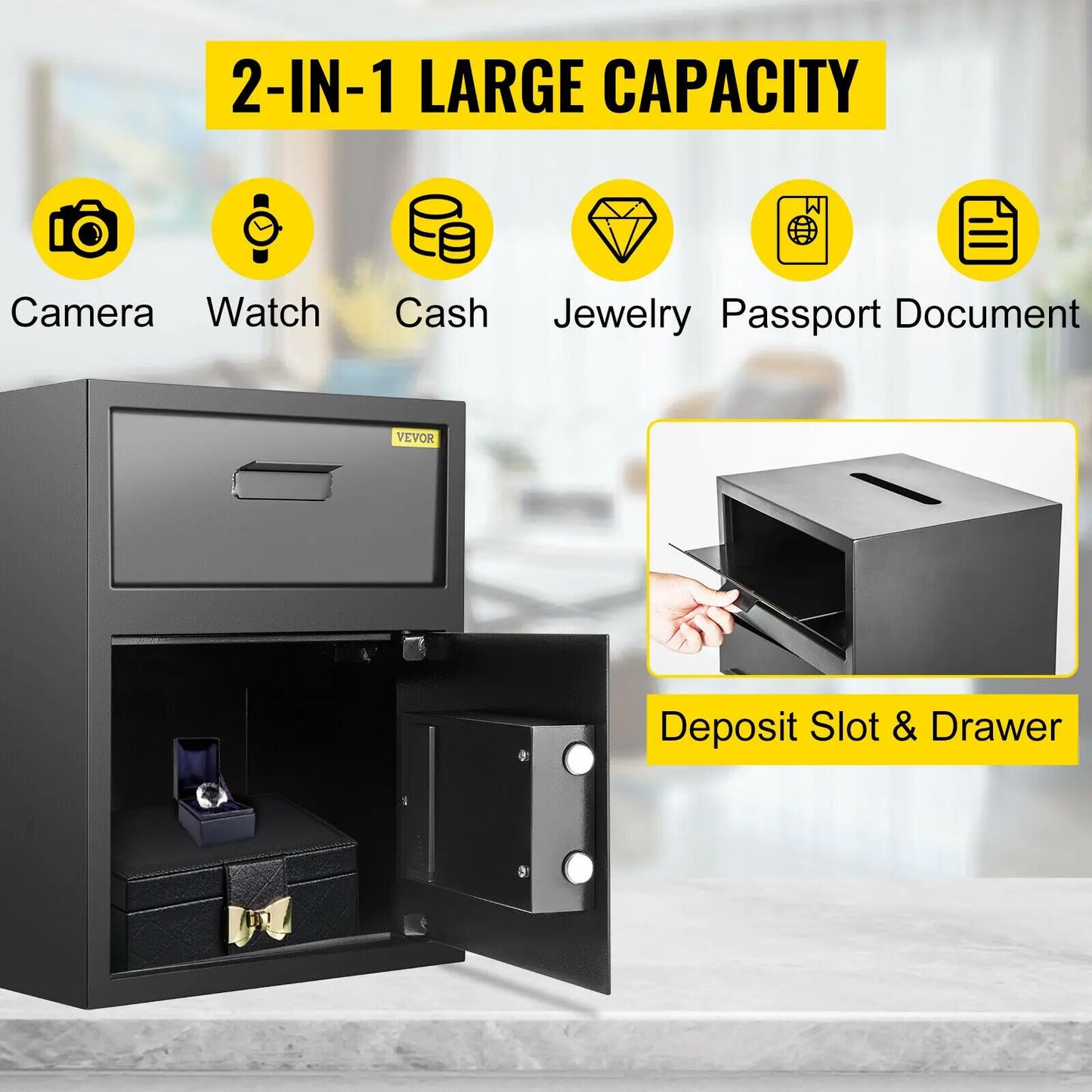 VEVOR Electronic Safe Deposit Box With Drop Slot .