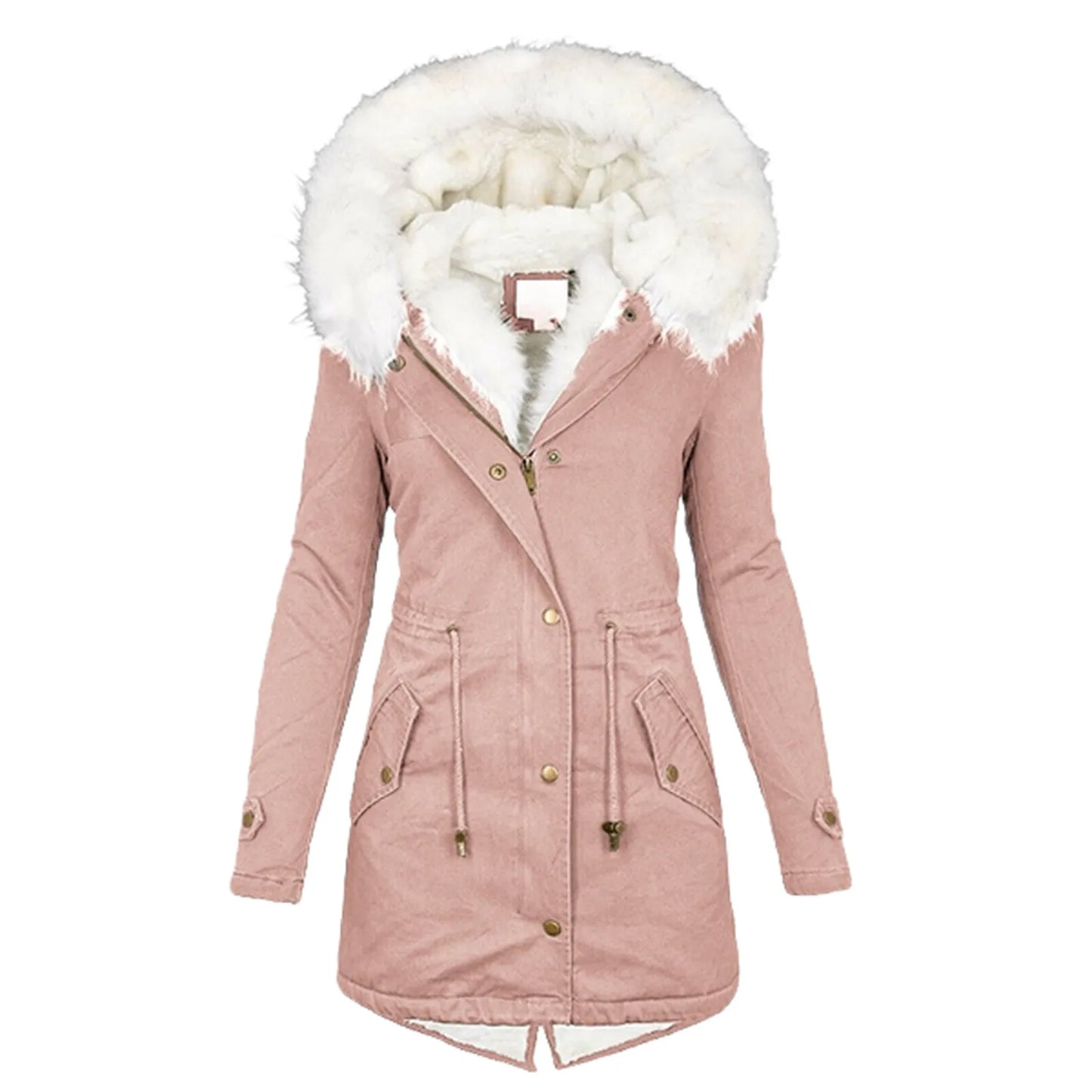 Winter Jacket Women's Coat Velvet Padded Long Hooded .