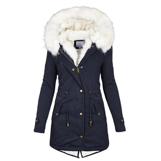 Winter Jacket Women's Coat Velvet Padded Long Hooded .