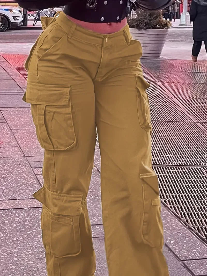 Women Street Trend Multi-pocket Cargo Jeans .