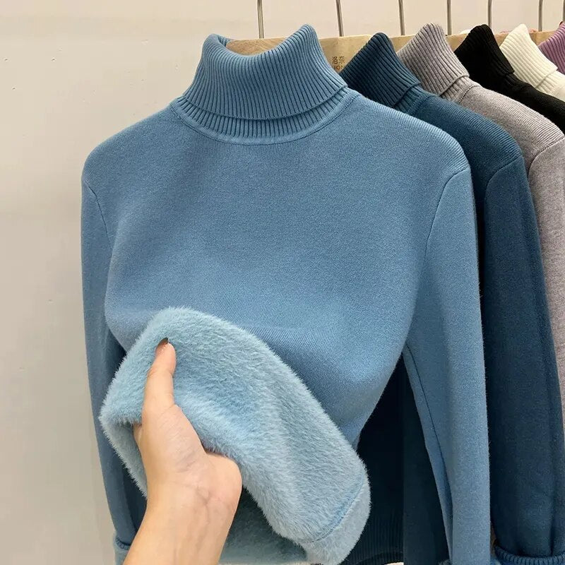 Velvet Turtleneck Sweater for Women