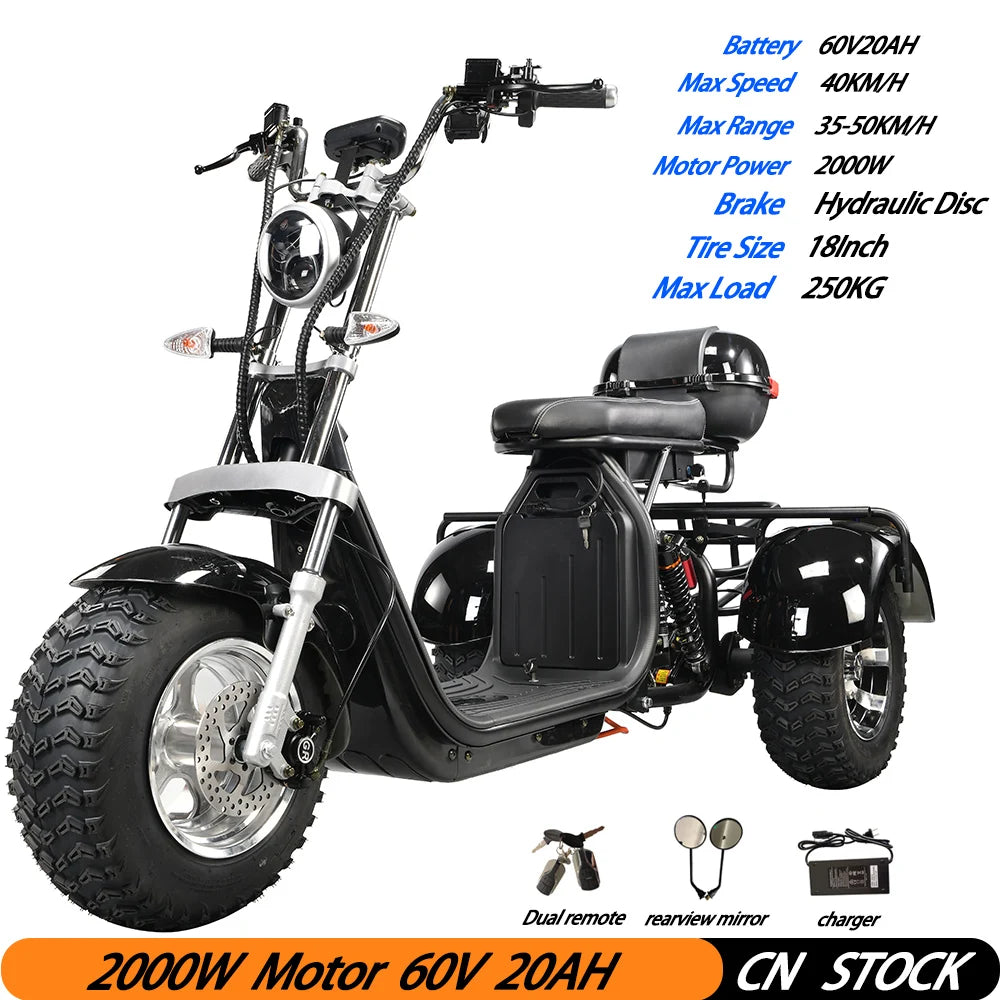 Citycoco Adult Electric 3 Wheel Scooter Motorcycle.