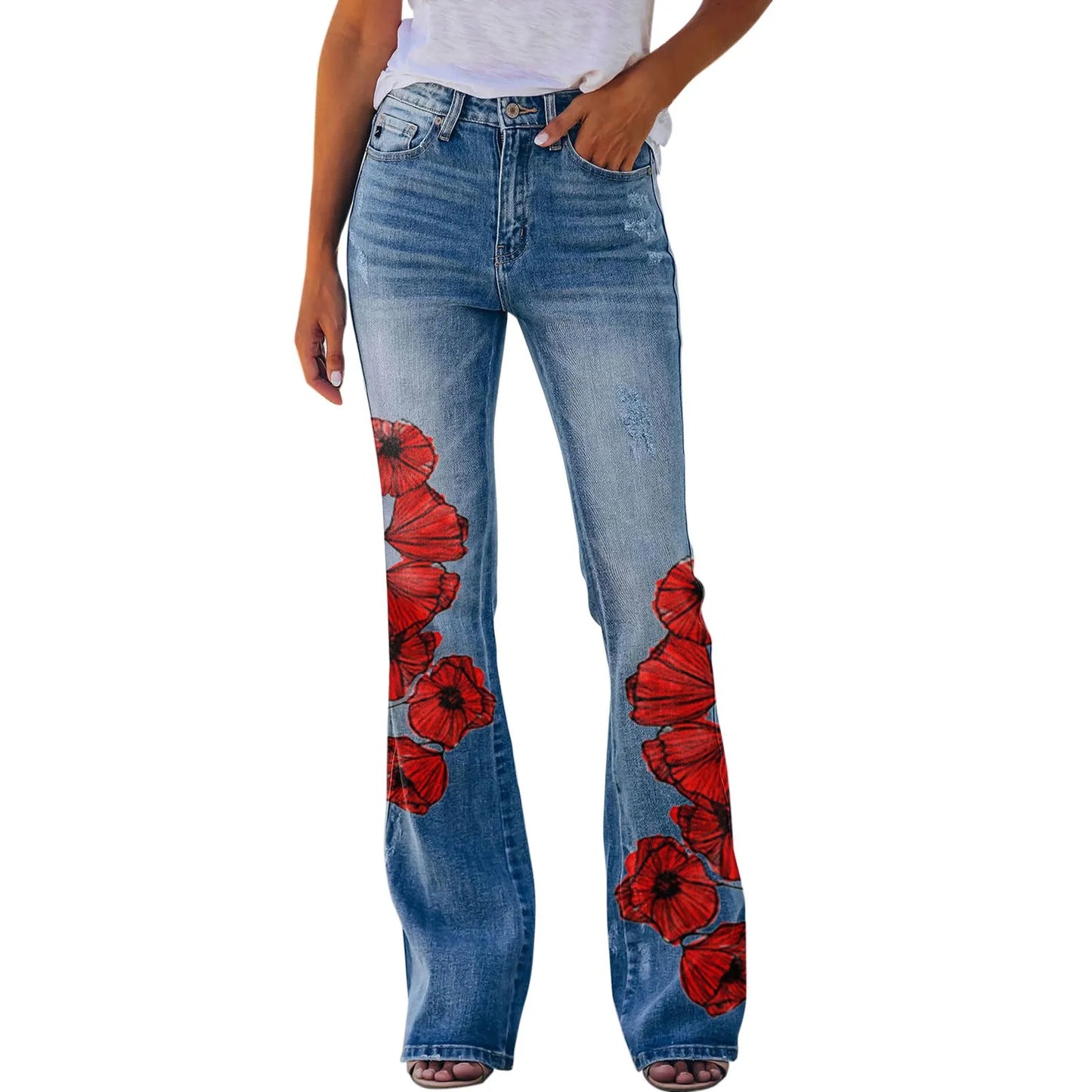 Ladies Flared Pants Baggy Jeans .