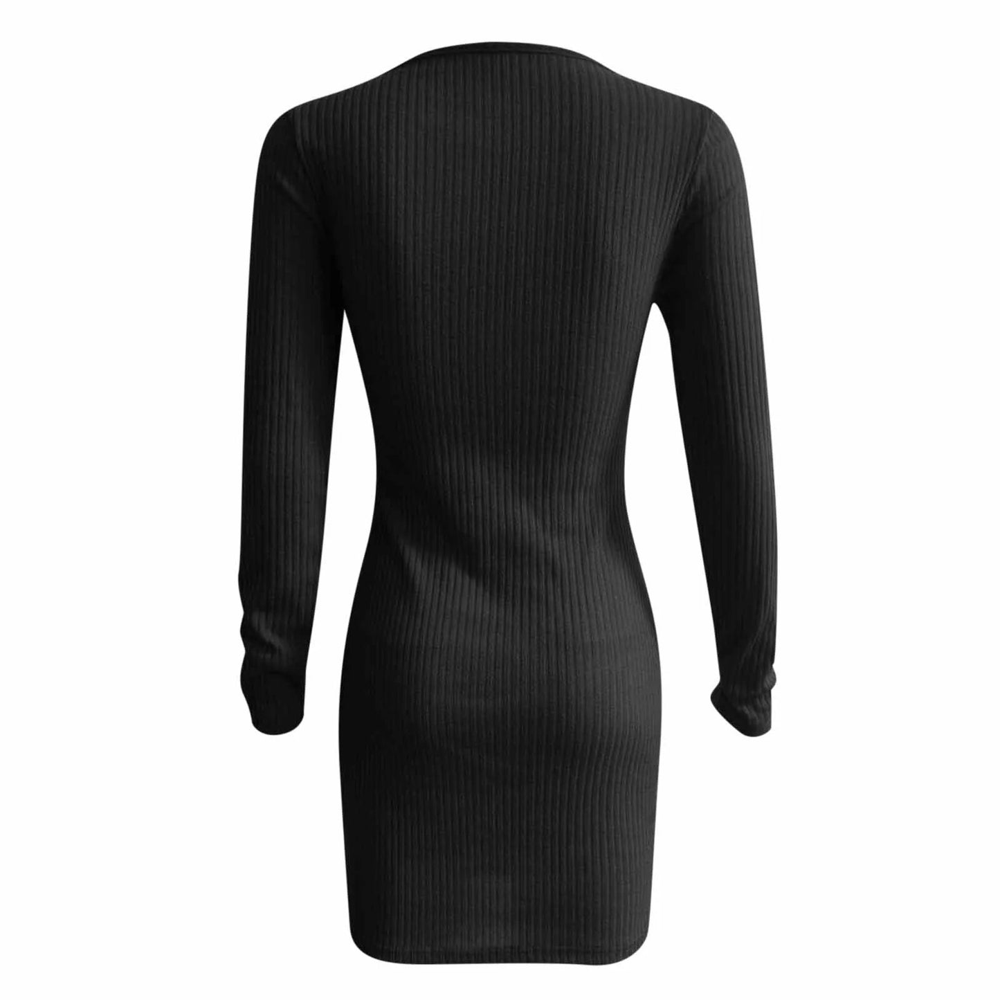 Solid Color Knit Dresses Woman Party Night Zipper V Dresses