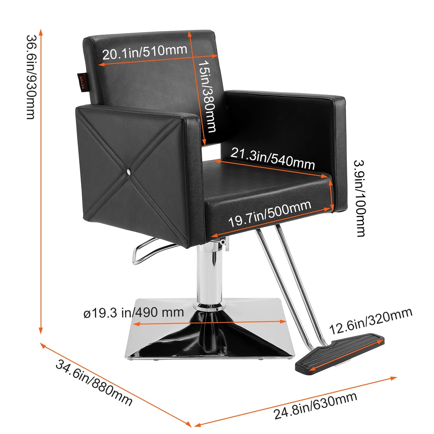 Salon Chair Max Load Weight 330 lbs Black  .