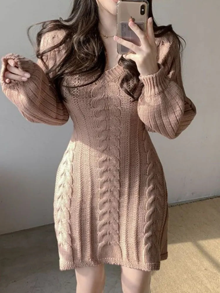 Knitted Long Sleeve Sweater Dress for Women