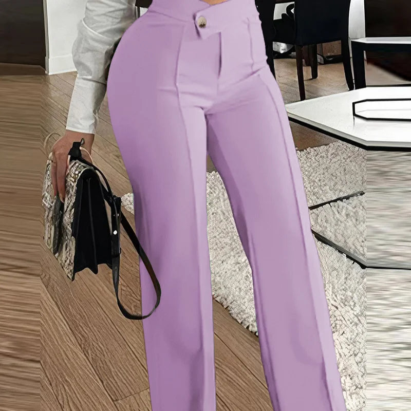 Fashion Slim Straight-leg Pants With Buckle Elegant .