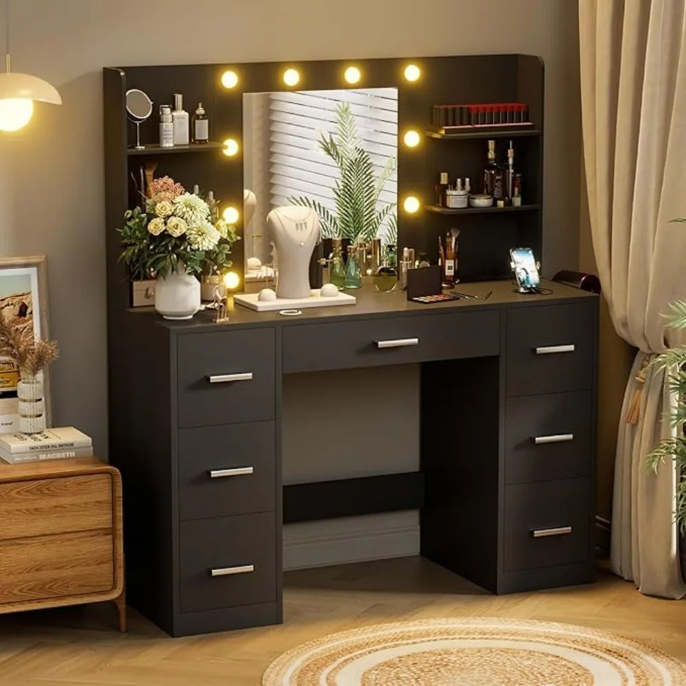 Vanity Desk with LED Lighted Mirror&Power Outlet 3 .