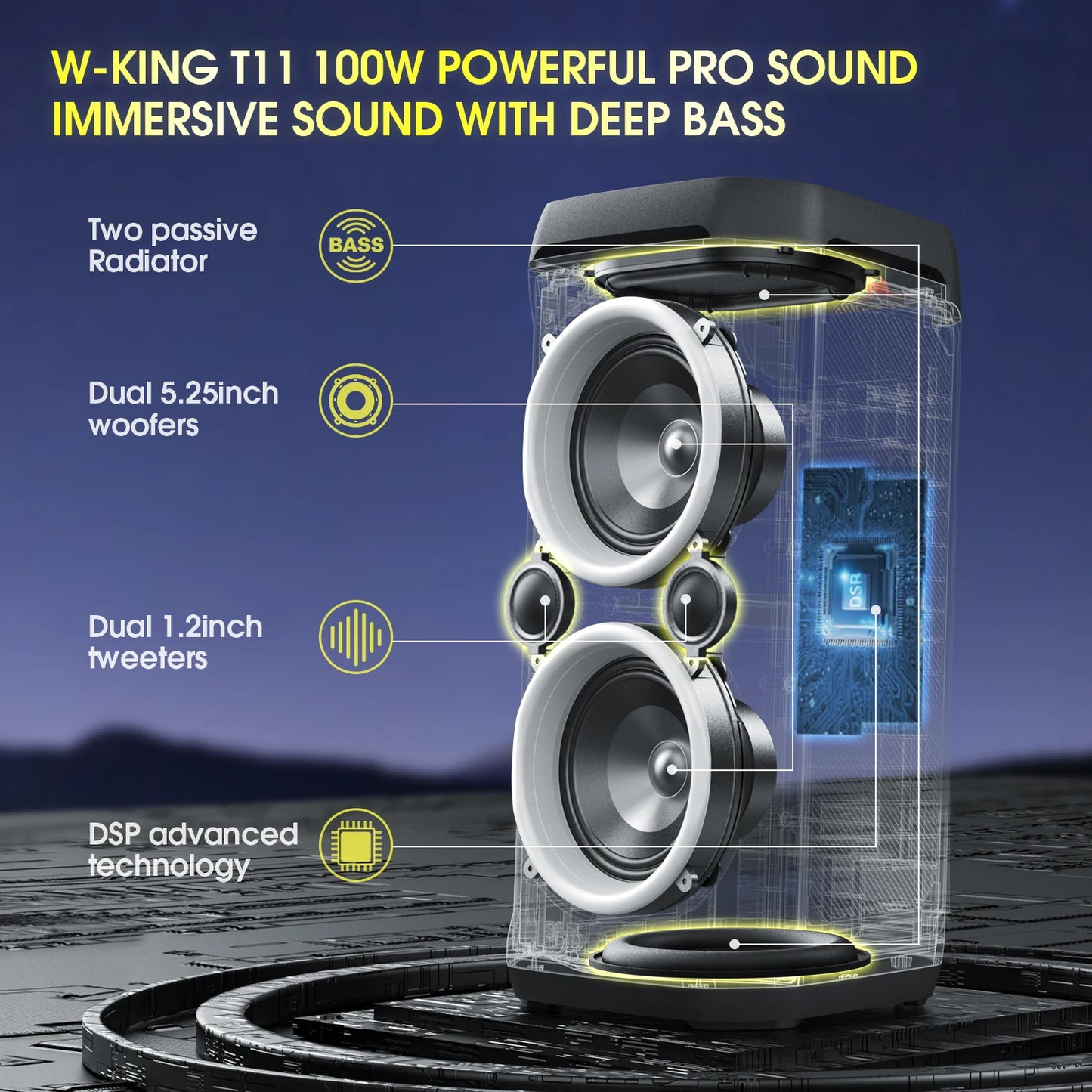 W-KING 100W RMS Bluetooth Speakers, Waterproof.