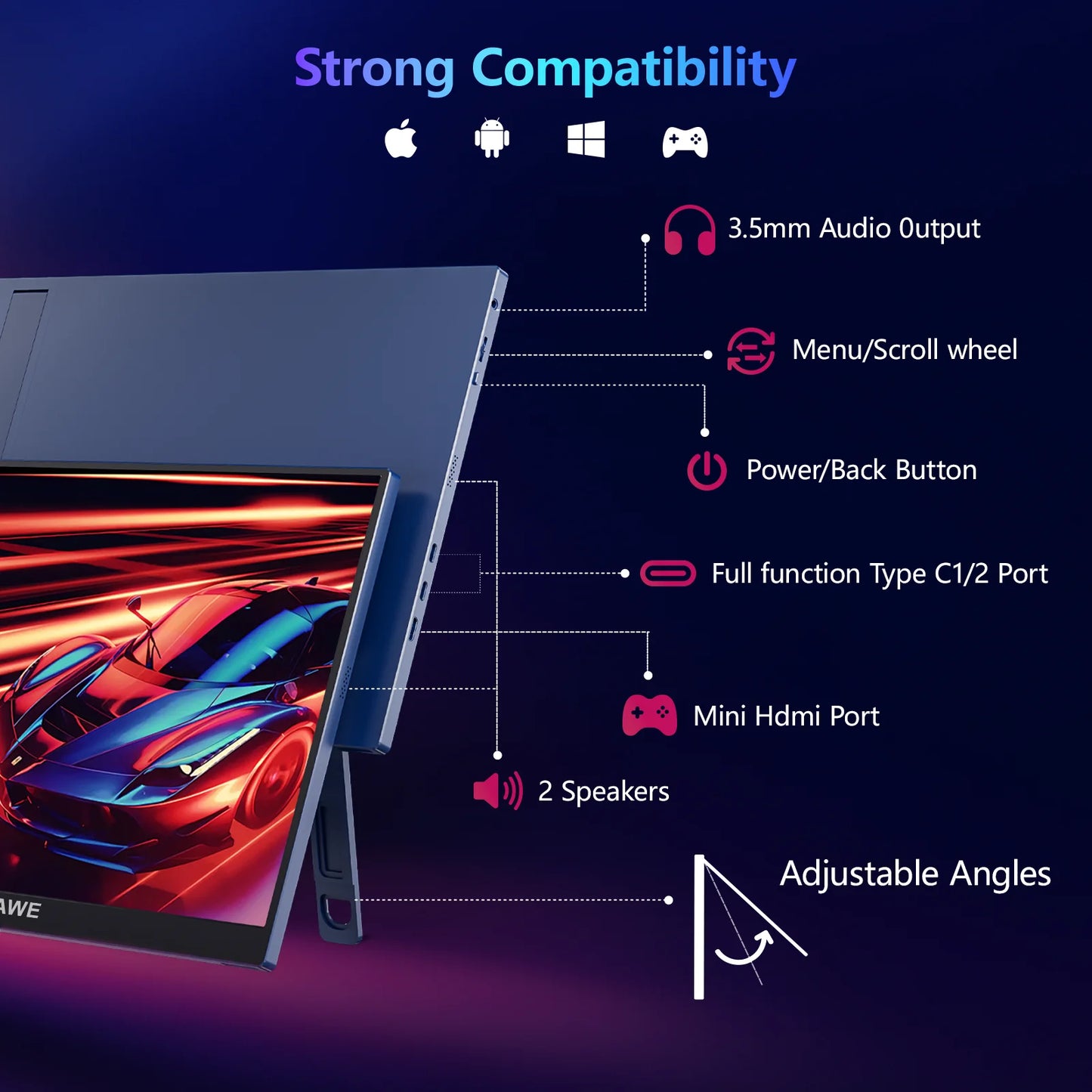 2024 New Aluminum Gaming Portable Monitor with Stand.