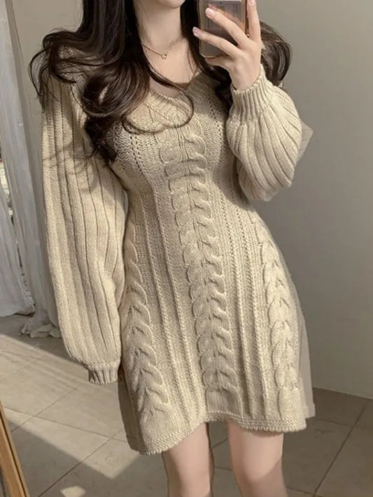 Knitted Long Sleeve Sweater Dress for Women