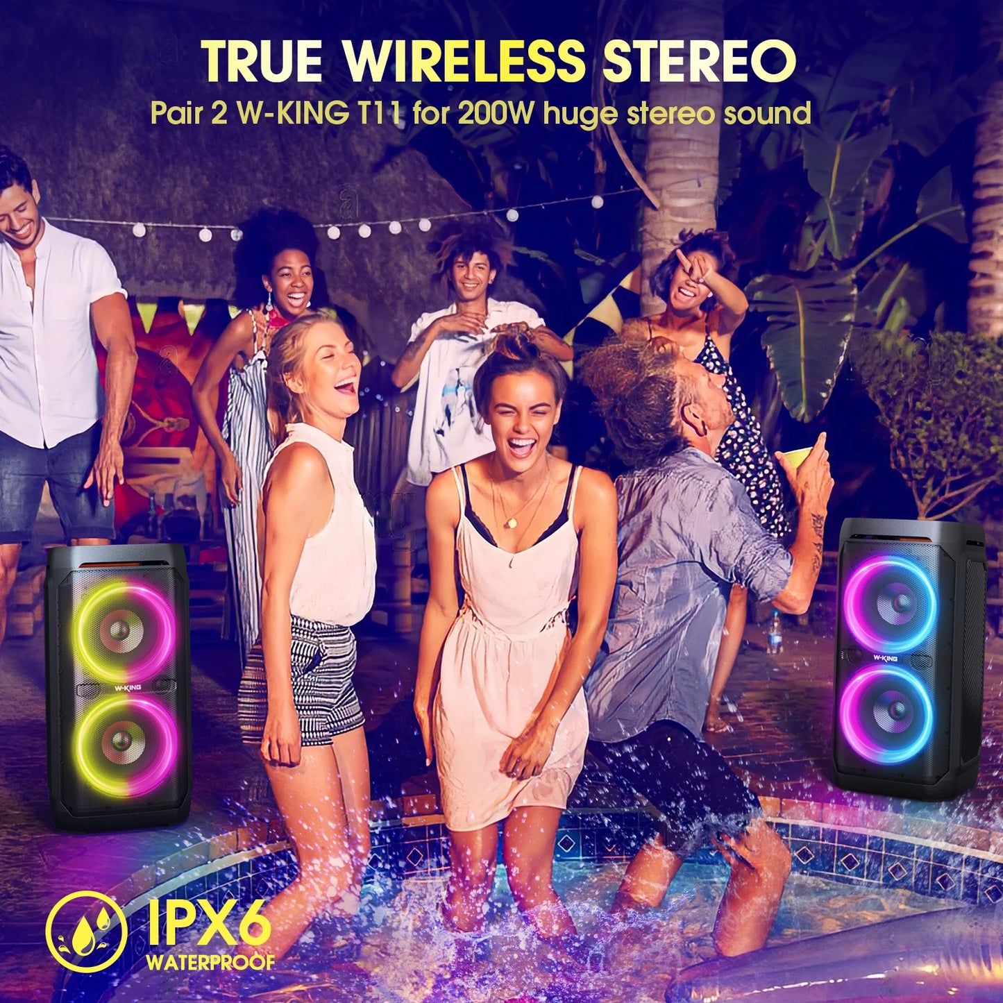 W-KING 100W RMS Bluetooth Speakers, Waterproof.