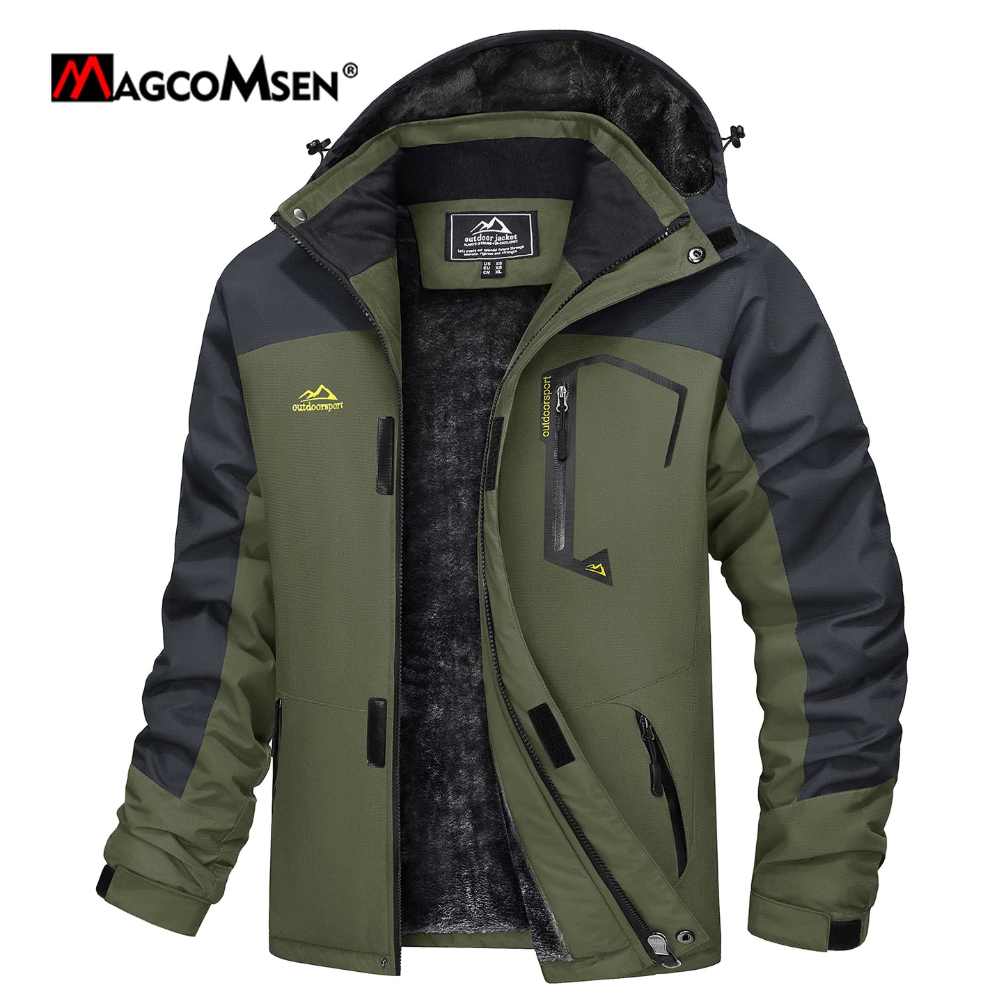 MAGCOMSEN Men's Hooded Fleece Ski Jacket Waterproof .