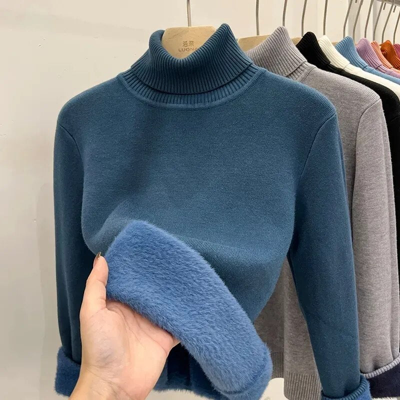 Velvet Turtleneck Sweater for Women