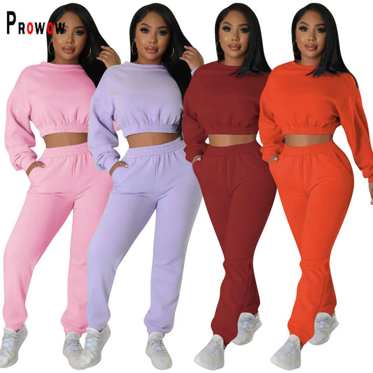 Prowow Women Tracksuits Crop Sweatshirts Pant Two Piece .