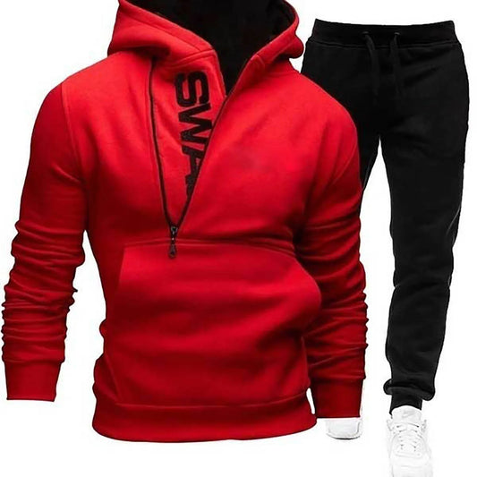 Side Zipper Men's Hoodies Pant Sets Sportwear .