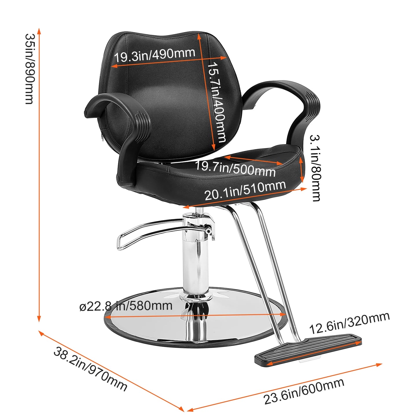 Salon Chair Max Load Weight 330 lbs Black  .