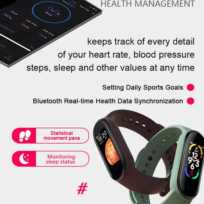 Smart Watch Smartband Heart Rate Fitness Tracker Blood Pressure Sport Bracelet for 7 Men Women